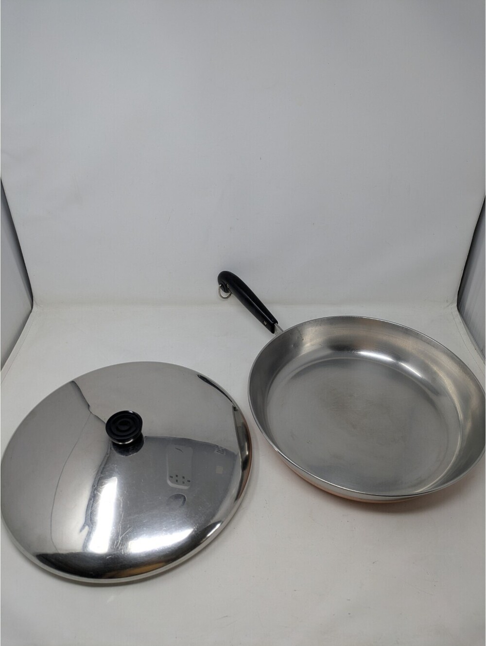 Revere Ware Double Ring Pre-1968 12 Inch Copper Bottom Skillet with Lid USA